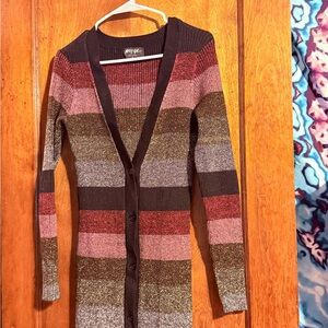 Metallic Striped Button-Front Women's Sweater Cardigan Dress - Nasty Gal